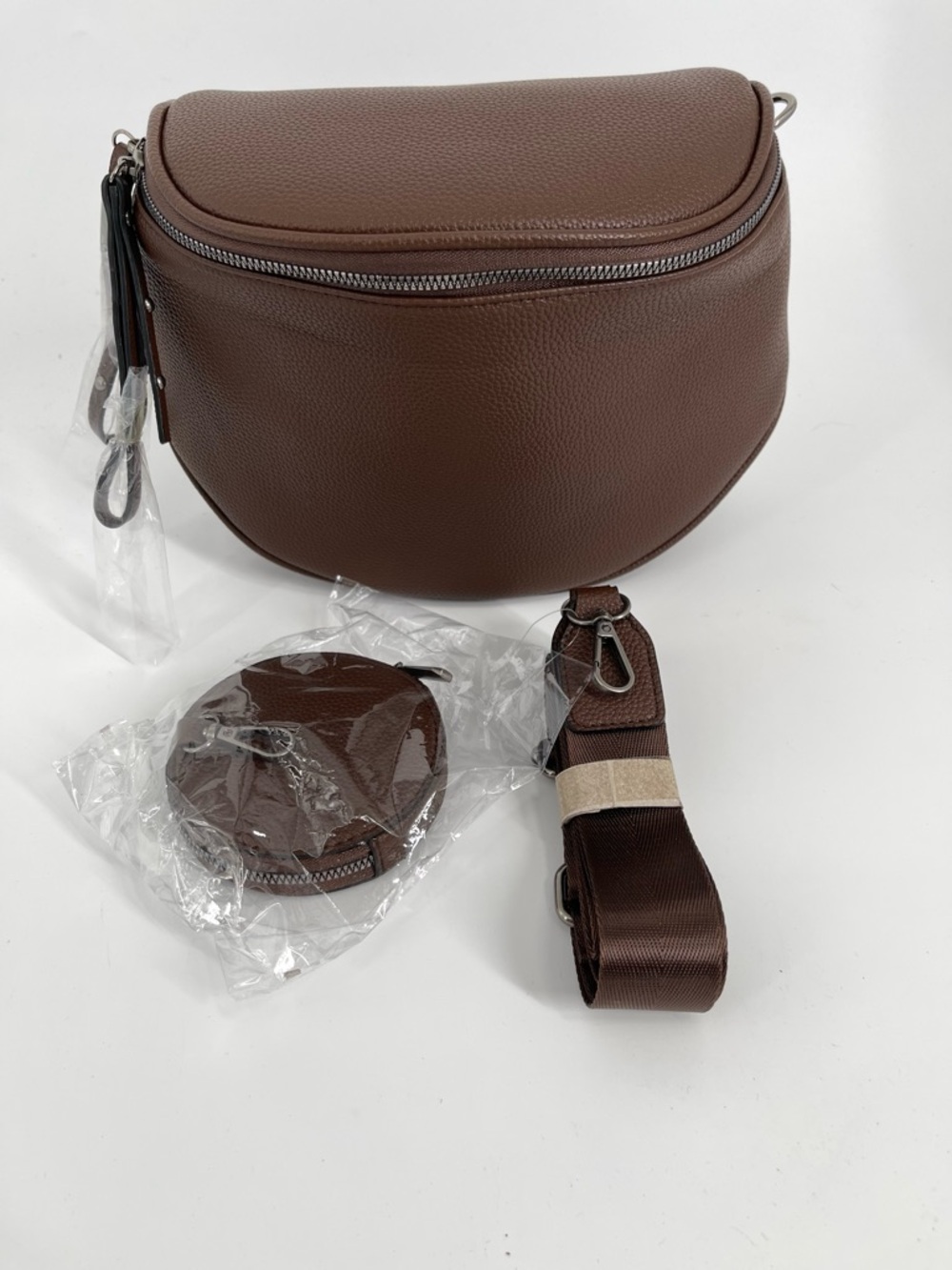 Brown Crossbody Saddle Bag with Coin Pouch - Women